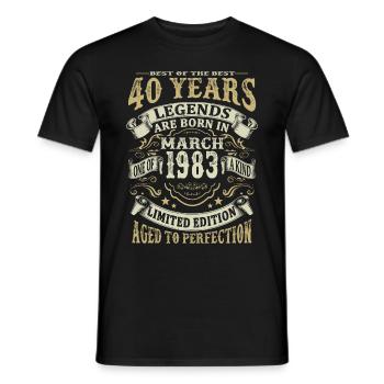 40 years - Legends are born in March 1983 - Men's T-Shirt - black - Front - AI Model Male 178 light (178cm)