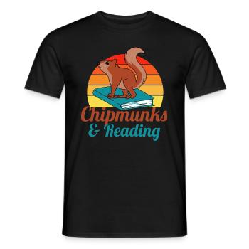 Chipmunks and Reading Books Literature Forest - Men's T-Shirt - black - Front - AI Model Male 178 light (178cm)