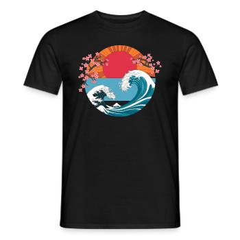 Big Wave Vaporwave Aesthetic 80s Anime Fashion - Männer T-Shirt - Schwarz - Vorne - AI Model Male 178 light (178cm)