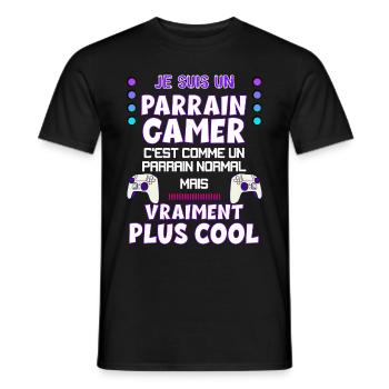 Parrain gamer Humour Jeux Video Tonton - T-shirt homme - noir - Devant - AI Model Male 178 light (178cm)