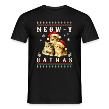 Retro Christmas Kitten Meow Catmas - Men's T-Shirt - black - Front - AI Model Male 178 light (178cm)