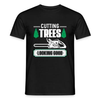 Chainsaw Lumberjacks Wood make tree fellers forest - Men's T-Shirt - black - Front - AI Model Male 178 light (178cm)