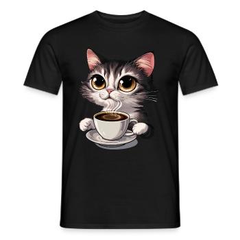 Kaffeeliebe Katze Design - Männer T-Shirt - Schwarz - Vorne - AI Model Male 178 light (178cm)