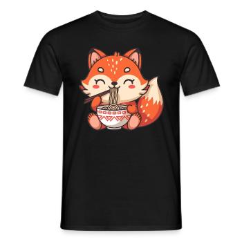 Cute Fox Eating Ramen - Men's T-Shirt - black - Front - AI Model Male 178 light (178cm)