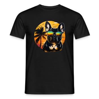 Cute Bulldog - Dog with sunglasses on the beach - Men's T-Shirt - black - Front - AI Model Male 178 light (178cm)