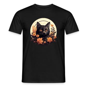 Süße Katze mit Blumen Tiermotiv Katzenliebhaber - Männer T-Shirt - Schwarz - Vorne - AI Model Male 178 light (178cm)
