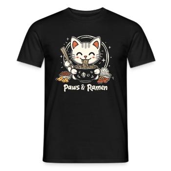 Funny Cat Paws and Ramen Kawai - Men's T-Shirt - black - Front - AI Model Male 178 light (178cm)