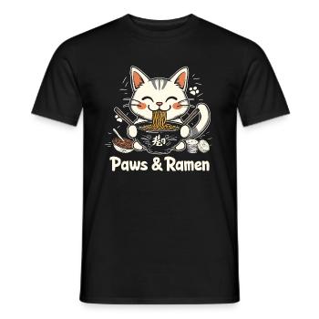 Funny Cat Paws and Ramen Kawai - Men's T-Shirt - black - Front - AI Model Male 178 light (178cm)