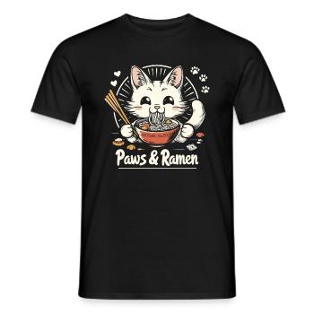 Funny Cat Paws and Ramen Kawai - Men's T-Shirt - black - Front - AI Model Male 178 light (178cm)