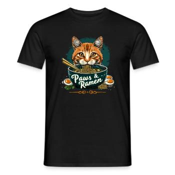 Funny Cat Paws and Ramen Kawai - Men's T-Shirt - black - Front - AI Model Male 178 light (178cm)