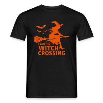 Halloween Witch Broom Caution Witch Crossing - Men's T-Shirt - black - Front - AI Model Male 178 light (178cm)