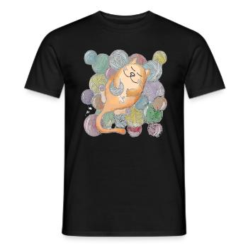 Cat with wool - Men's T-Shirt - black - Front - AI Model Male 178 light (178cm)