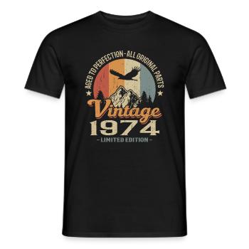 Vintage 1974 - Men's T-Shirt - black - Front - AI Model Male 178 light (178cm)