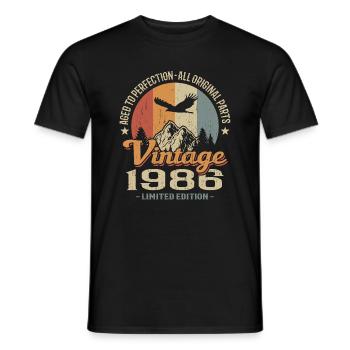 Vintage retro 1986 - T-shirt homme - noir - Devant - AI Model Male 178 light (178cm)