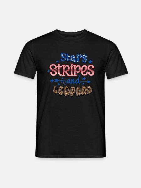 Stars Stripes and Leopard Happy 4th of July - Men's T-Shirt - black