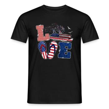 Pontoon Boat America Flip Flops Summer - Men's T-Shirt - black - Front - AI Model Male 178 light (178cm)