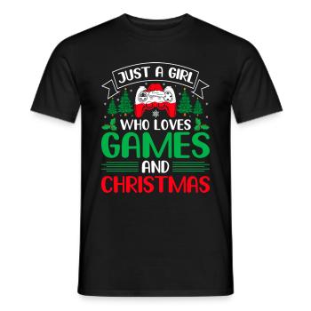 Just a girl who loves games and christmas - Männer T-Shirt - Schwarz - Vorne - AI Model Male 178 light (178cm)