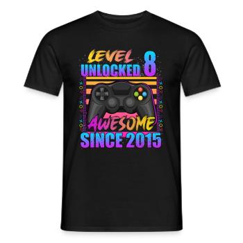 Video Game Level 8 Unlocked Awesome Since 2015 - Men's T-Shirt - black - Front - AI Model Male 178 light (178cm)