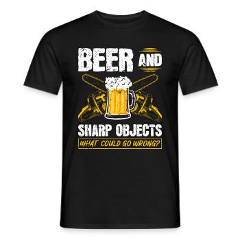 Beer Sharp Objects What Could Go Wrong Chainsaw - Men's T-Shirt - black - Front - AI Model Male 178 light (178cm)