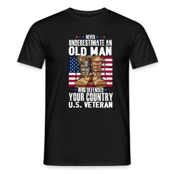 Never Underestimate An Old Man Veteran USA Flag - Men's T-Shirt - black - Front - AI Model Male 178 light (178cm)