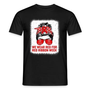 Nous portons du rouge pour l’enseignant de sensibilisation à la Semaine du ruban rouge - T-shirt homme - noir - Devant - AI Model Male 178 light (178cm)