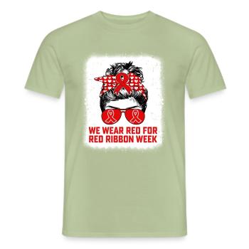 We Wear Red For Red Ribbon Week Awareness Teacher - Männer T-Shirt - Sage - Vorne - AI Model Male 178 light (178cm)