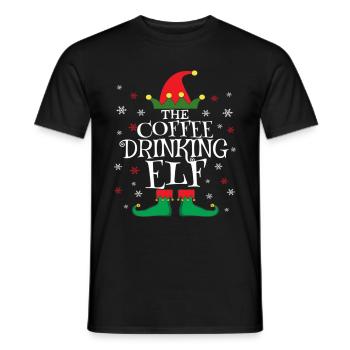 Coffee Drinking Elf Family Matching Christmas - Men's T-Shirt - black - Front - AI Model Male 178 light (178cm)
