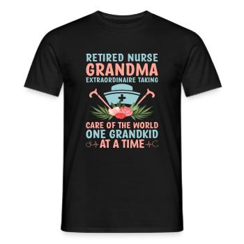 Grand-mère retraitée Pension Infirmière infirmière en soins infirmiers - T-shirt homme - noir - Devant - AI Model Male 178 light (178cm)
