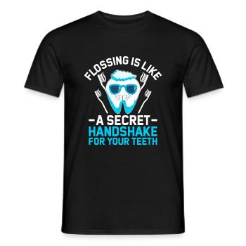 L’utilisation du fil dentaire est comme une poignée de main secrète pour vos dents - T-shirt homme - noir - Devant - AI Model Male 178 light (178cm)