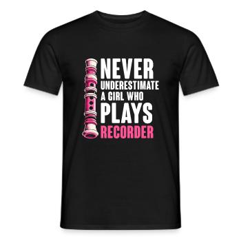 Ne sous-estimez jamais une fille qui joue de la flûte à bec Musi - T-shirt homme - noir - Devant - AI Model Male 178 light (178cm)