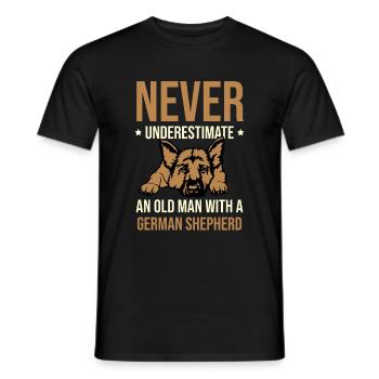 Ne sous-estimez jamais un vieil homme avec un berger allemand - T-shirt homme - noir - Devant - AI Model Male 178 light (178cm)