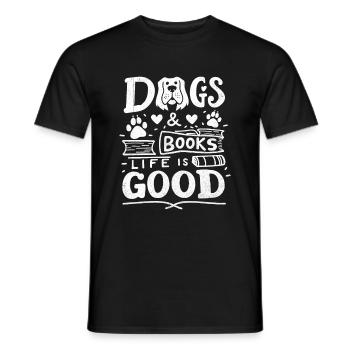 Hunde & Bücher Das Leben ist gut Buch Bücherwurm - Männer T-Shirt - Schwarz - Vorne - AI Model Male 178 light (178cm)