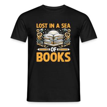 Verloren in einem Meer von Büchern Bücherlesen Bücherwurm - Männer T-Shirt - Schwarz - Vorne - AI Model Male 178 light (178cm)
