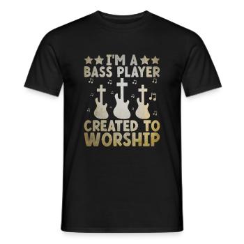Je suis un bassiste créé pour vénérer un groupe de musiciens - T-shirt homme - noir - Devant - AI Model Male 178 light (178cm)