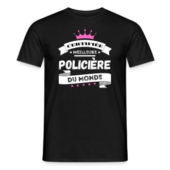 Certifiée meilleure policière du monde - Humour - T-shirt homme - noir - Devant - AI Model Male 178 light (178cm)