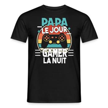 Papa Gamer Cadeau Humour Fête des Pères Geek - T-shirt homme - noir - Devant - AI Model Male 178 light (178cm)