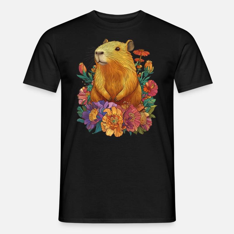 Capybara Blumen - Männer T-Shirt - Schwarz