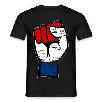 Poing du drapeau de la Hollande utilisé - T-shirt homme - noir - Devant - AI Model Male 178 light (178cm)