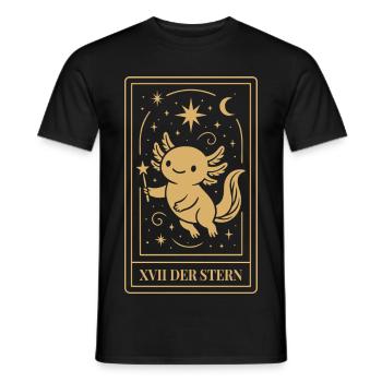 Carte de Tarot Axolotl - L’Étoile (XVII) - T-shirt homme - noir - Devant - AI Model Male 178 light (178cm)