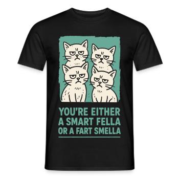 Smart Fella or Fart Smella Cats Meme Humor - Men's T-Shirt - black - Front - AI Model Male 178 light (178cm)
