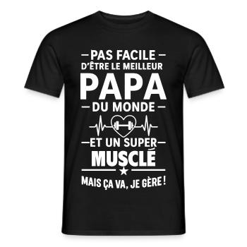 Cœur + Musculation – Super Papa Musclé muscu - T-shirt homme - noir - Devant - AI Model Male 178 light (178cm)