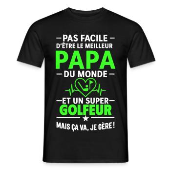 Heart + Golf – Super Dad Golfer - Men's T-Shirt - black - Front - AI Model Male 178 light (178cm)
