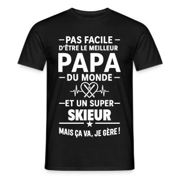 Heart + Ski – Super Dad Skier - Men's T-Shirt - black - Front - AI Model Male 178 light (178cm)