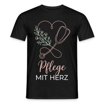 Pflege mit Herz Floral - Männer T-Shirt - Schwarz - Vorne - AI Model Male 178 light (178cm)