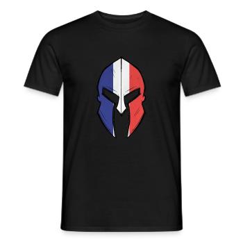 Drapeau de la France en casque de guerrier spartiate - T-shirt homme - noir - Devant - AI Model Male 178 light (178cm)