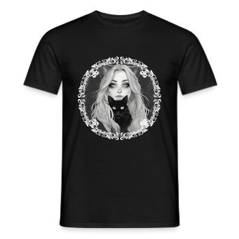 Witch With Her Loyal Companion The Black Cat. - Men's T-Shirt - black - Front - AI Model Male 178 light (178cm)