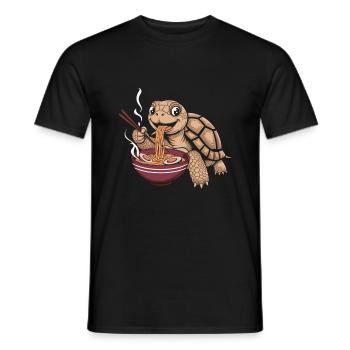 Tortue heureuse ayant un bol chaud de ramen avec - T-shirt homme - noir - Devant - AI Model Male 178 light (178cm)