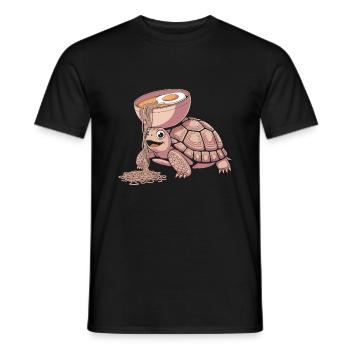 Tortue heureuse ayant un bol chaud de ramen avec - T-shirt homme - noir - Devant - AI Model Male 178 light (178cm)