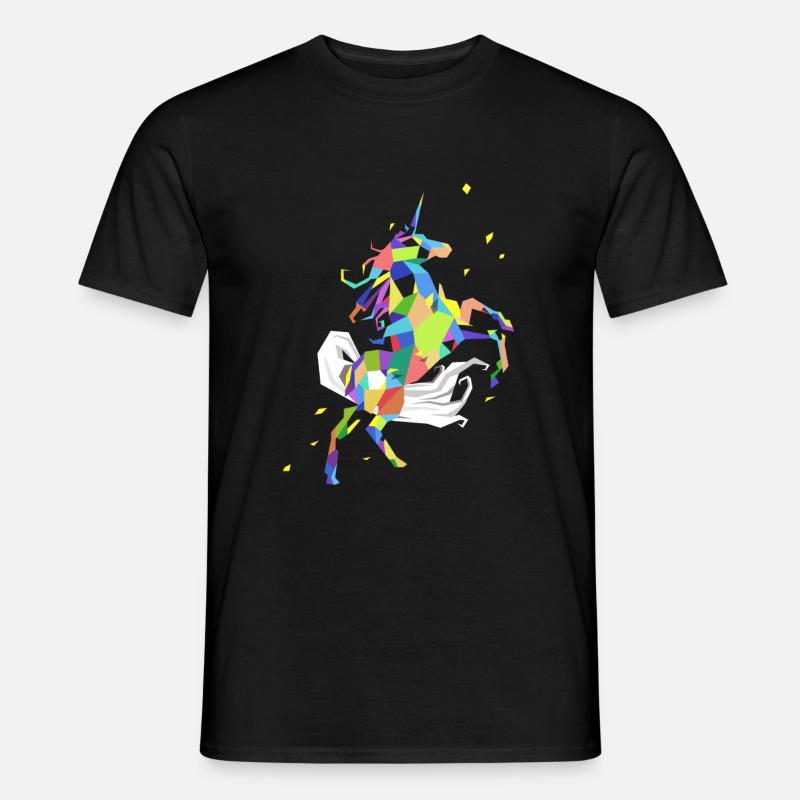 Einhorn Polygon Regenbogen farbiges Einhorn - Männer T-Shirt - Schwarz