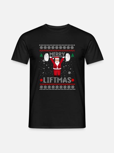 culturista Santa ¡Feliz Liftmas aptitud de los deportes - T-shirt herr - svart